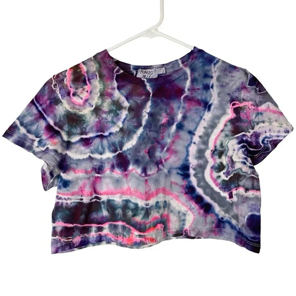 Handmade Geode Tie Dye Tee Crop Womens 4 Small Purple Tshirt Cropped Crew Pink - Picture 1 of 9